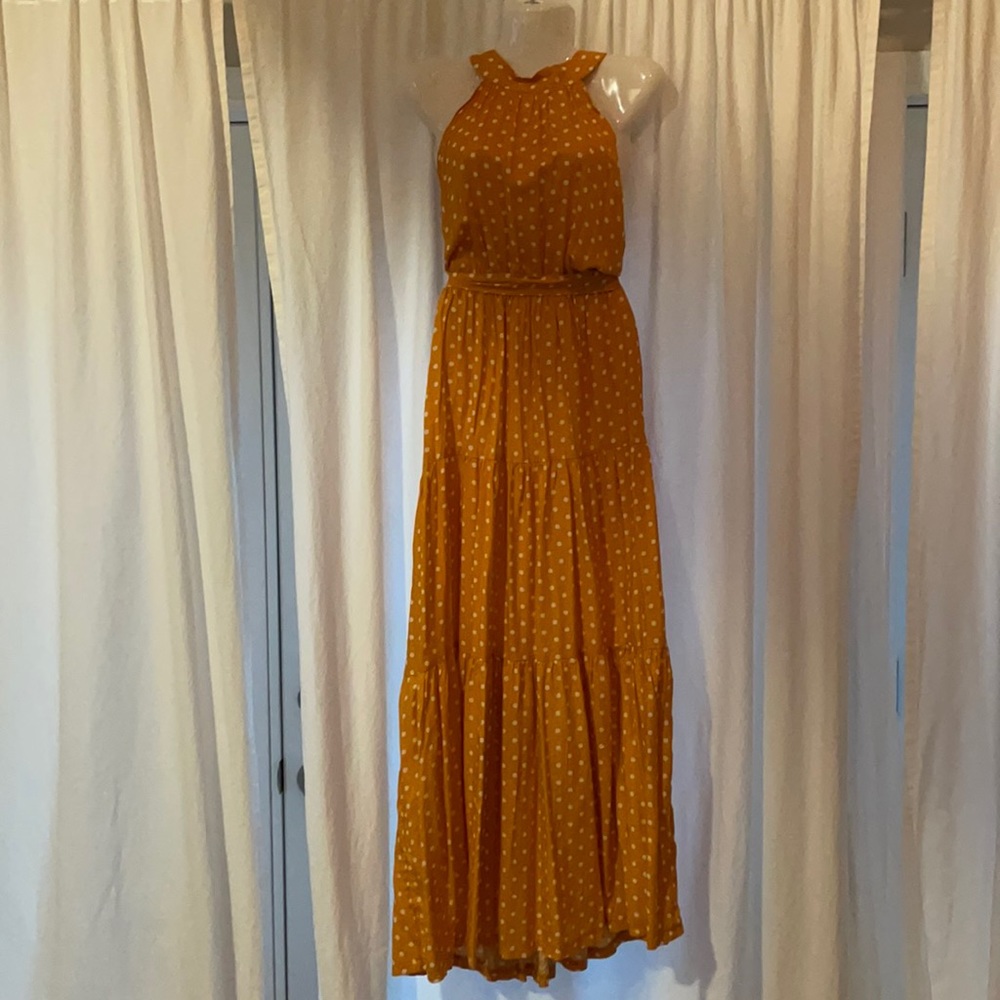 Yellow and white polka dot maxi dress